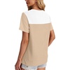 image:imageWIHOLL Womens Fashion 2026 Color Block Shirts Short Sleeve Knitted Summer Fall Tops Casual TrendyWhite Khaki