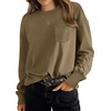 image:imageWIHOLL Womens Long Sleeve Shirts Fall Tops Casual Crewneck Loose with Pocket Trendy ClothesBrown Coffee