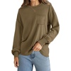 image:imageWIHOLL Womens Long Sleeve Shirts Fall Tops Casual Crewneck Loose with Pocket Trendy ClothesBrown Coffee