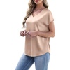 image:imageWIHOLL Womens Satin Summer Tops Cap Short Sleeve Blouses V Neck Shirts Business Casual Outfits Fashion Clothing 2026All Khaki