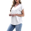 image:imageWIHOLL Womens Satin Summer Tops Cap Short Sleeve Blouses V Neck Shirts Business Casual Outfits Fashion Clothing 2026All White