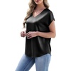 image:imageWIHOLL Womens Satin Summer Tops Cap Short Sleeve Blouses V Neck Shirts Business Casual Outfits Fashion Clothing 2026Black