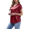 image:imageWIHOLL Womens Satin Summer Tops Cap Short Sleeve Blouses V Neck Shirts Business Casual Outfits Fashion Clothing 2026Burgundy