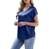 image:imageWIHOLL Womens Satin Summer Tops Cap Short Sleeve Blouses V Neck Shirts Business Casual Outfits Fashion Clothing 2026Navy