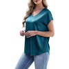 image:imageWIHOLL Womens Satin Summer Tops Cap Short Sleeve Blouses V Neck Shirts Business Casual Outfits Fashion Clothing 2026Peacock Blue