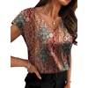 image:imageWIHOLL Womens Satin Summer Tops Cap Short Sleeve Blouses V Neck Shirts Business Casual Outfits Fashion Clothing 2026Red Boho