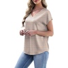 image:imageWIHOLL Womens Satin Summer Tops Cap Short Sleeve Blouses V Neck Shirts Business Casual Outfits Fashion Clothing 2026Striped Brown