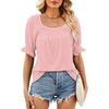 image:imageWIHOLL Womens Short Sleeve Square Neck Summer Tops Dressy Casual Blouses Trendy Clothes 2026A  Pink Stripe