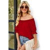 image:imageWIHOLL Womens Short Sleeve Square Neck Summer Tops Dressy Casual Blouses Trendy Clothes 2026A  Red