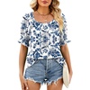 image:imageWIHOLL Womens Short Sleeve Square Neck Summer Tops Dressy Casual Blouses Trendy Clothes 2026B  Blue Floral Print