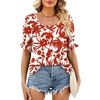 image:imageWIHOLL Womens Short Sleeve Square Neck Summer Tops Dressy Casual Blouses Trendy Clothes 2026B  Floral Print