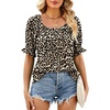 image:imageWIHOLL Womens Short Sleeve Square Neck Summer Tops Dressy Casual Blouses Trendy Clothes 2026B  Leopard Print