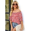 image:imageWIHOLL Womens Short Sleeve Square Neck Summer Tops Dressy Casual Blouses Trendy Clothes 2026B  Red White Floral