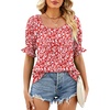 image:imageWIHOLL Womens Short Sleeve Square Neck Summer Tops Dressy Casual Blouses Trendy Clothes 2026B  Red White Floral