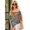 image:imageWIHOLL Womens Short Sleeve Square Neck Summer Tops Dressy Casual Blouses Trendy Clothes 2026B  Tropical Print