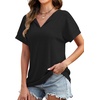 image:imageWIHOLL Womens Summer Tops 2026 Short Sleeve V Neck T Shirts Fashion Beach Vacation Clothes Business Casual OutfitsBlack