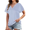 image:imageWIHOLL Womens Summer Tops 2026 Short Sleeve V Neck T Shirts Fashion Beach Vacation Clothes Business Casual OutfitsBlue White Stripes