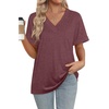 image:imageWIHOLL Womens Summer Tops Short Sleeve Basic Casual V Neck T Shirts Trendy Fashion 2026Wine Red