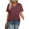 image:imageWIHOLL Womens Summer Tops Short Sleeve Basic Casual V Neck T Shirts Trendy Fashion 2026Wine Red