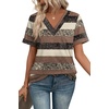 image:imageWIHOLL Womens Summer Tops Short Sleeve Basic Casual V Neck T Shirts Trendy Fashion 2026Z Brown Stripes