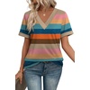 image:imageWIHOLL Womens Summer Tops Short Sleeve Basic Casual V Neck T Shirts Trendy Fashion 2026Z Colorful Stripes