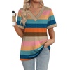 image:imageWIHOLL Womens Summer Tops Short Sleeve Basic Casual V Neck T Shirts Trendy Fashion 2026Z Colorful Stripes