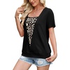 image:imageWIHOLL Womens Summer Tops Trendy 2 in 1 Blouses Short Sleeve Shirts Casual T Shirts Beach Vacation ClothesBlack Leopard Print