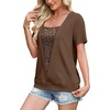 image:imageWIHOLL Womens Summer Tops Trendy 2 in 1 Blouses Short Sleeve Shirts Casual T Shirts Beach Vacation ClothesBrown Leopard Print