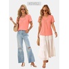 image:imageWIHOLL Womens Summer Tops Trendy Short Sleeve T Shirts Pleated Crewneck Tees Blouses Dressy Casual Outfits Fashion ClothingCoral