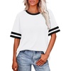 image:imageWIHOLL Womens T Shirts Loose Fit Short Sleeve Tees Crew Neck Color Block Summer Tops 2026 Fashion01  White