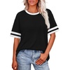 image:imageWIHOLL Womens T Shirts Loose Fit Short Sleeve Tees Crew Neck Color Block Summer Tops 2026 Fashion02  Black