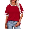 image:imageWIHOLL Womens T Shirts Loose Fit Short Sleeve Tees Crew Neck Color Block Summer Tops 2026 Fashion03  Red2