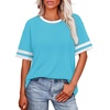 image:imageWIHOLL Womens T Shirts Loose Fit Short Sleeve Tees Crew Neck Color Block Summer Tops 2026 Fashion04  Sky Blue