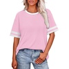 image:imageWIHOLL Womens T Shirts Loose Fit Short Sleeve Tees Crew Neck Color Block Summer Tops 2026 Fashion05  Light Pink
