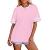image:imageWIHOLL Womens T Shirts Loose Fit Short Sleeve Tees Crew Neck Color Block Summer Tops 2026 Fashion05  Light Pink