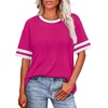 image:imageWIHOLL Womens T Shirts Loose Fit Short Sleeve Tees Crew Neck Color Block Summer Tops 2026 Fashion05  Pink