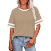 image:imageWIHOLL Womens T Shirts Loose Fit Short Sleeve Tees Crew Neck Color Block Summer Tops 2026 Fashion07  Khaki