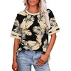 image:imageWIHOLL Womens T Shirts Loose Fit Short Sleeve Tees Crew Neck Color Block Summer Tops 2026 FashionBlack Beige Tropical Leaves