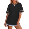 image:imageWIHOLL Womens T Shirts Loose Fit Short Sleeve Tees Crew Neck Color Block Summer Tops 2026 FashionBlack Leopard Color Block
