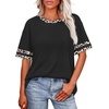 image:imageWIHOLL Womens T Shirts Loose Fit Short Sleeve Tees Crew Neck Color Block Summer Tops 2026 FashionBlack Leopard Color Block