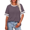 image:imageWIHOLL Womens T Shirts Loose Fit Short Sleeve Tees Crew Neck Color Block Summer Tops 2026 FashionGray Purple