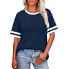 image:imageWIHOLL Womens T Shirts Loose Fit Short Sleeve Tees Crew Neck Color Block Summer Tops 2026 FashionNavy Blue