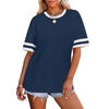 image:imageWIHOLL Womens T Shirts Loose Fit Short Sleeve Tees Crew Neck Color Block Summer Tops 2026 FashionNavy Blue