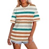 image:imageWIHOLL Womens T Shirts Loose Fit Short Sleeve Tees Crew Neck Color Block Summer Tops 2026 FashionOrange Stripes
