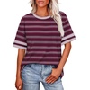 image:imageWIHOLL Womens T Shirts Loose Fit Short Sleeve Tees Crew Neck Color Block Summer Tops 2026 FashionPurplered Striped