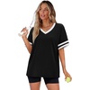 image:imageWIHOLL Womens T Shirts Loose Fit Short Sleeve Tees V Neck Color Block Summer Tops 2026 Fashion S4XL01  Black