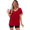 image:imageWIHOLL Womens T Shirts Loose Fit Short Sleeve Tees V Neck Color Block Summer Tops 2026 Fashion S4XL01  Red