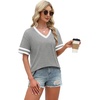 image:imageWIHOLL Womens T Shirts Loose Fit Short Sleeve Tees V Neck Color Block Summer Tops 2026 Fashion S4XL02  Grey