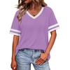 image:imageWIHOLL Womens T Shirts Loose Fit Short Sleeve Tees V Neck Color Block Summer Tops 2026 Fashion S4XL03  Purple