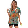image:imageWIHOLL Womens T Shirts Loose Fit Short Sleeve Tees V Neck Color Block Summer Tops 2026 Fashion S4XL04  Hawaii Orange Blue